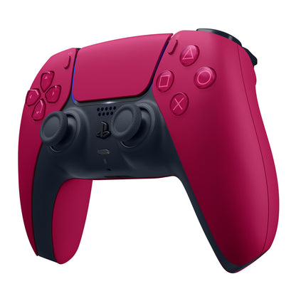 Sony DualSense V3 trådløs controller rød-sort, synlige knapper, tommelstik og ergonomisk greb.