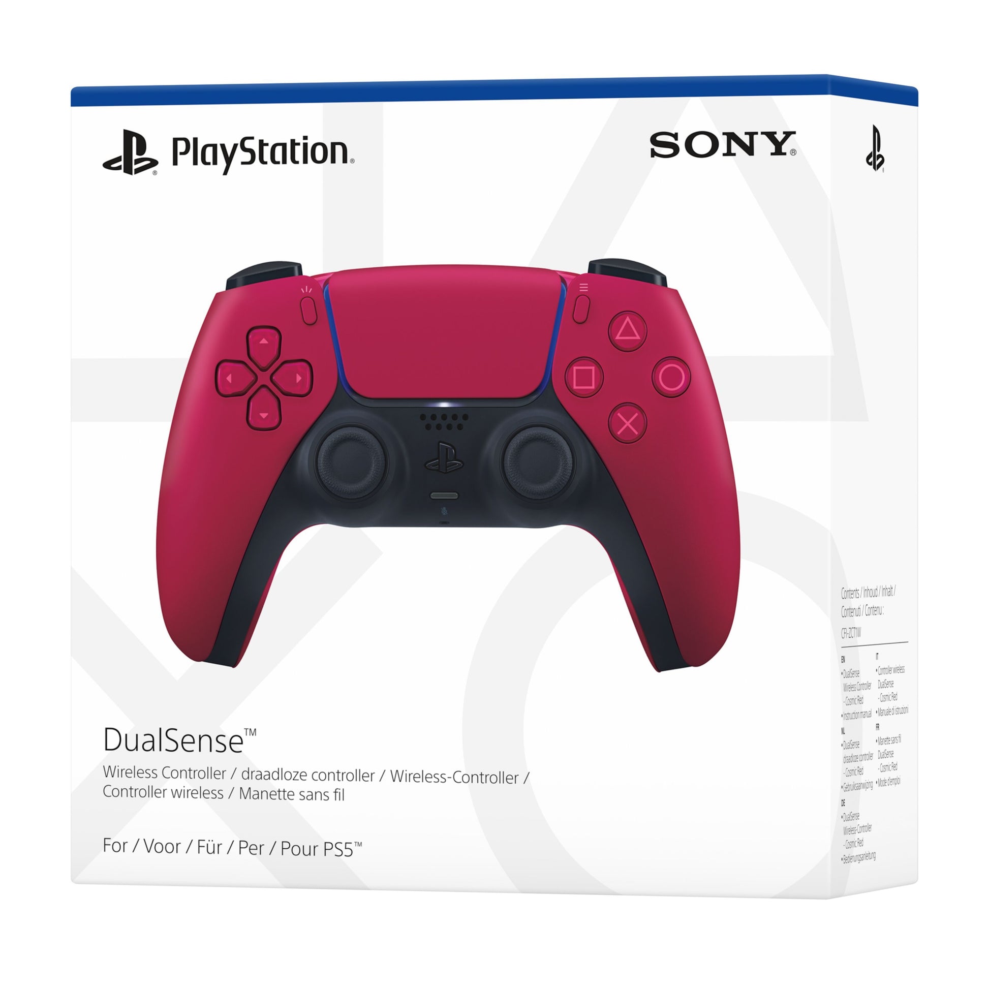 Sony DualSense V3 trådløs controller rød i original emballage med synligt Sony-logo.