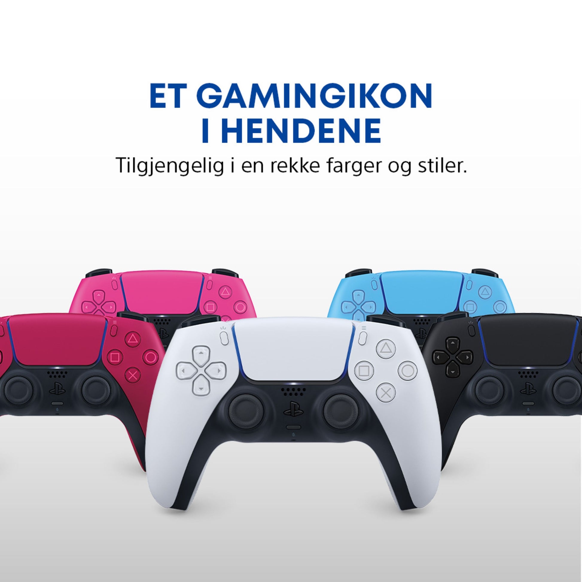 Sony DualSense V3 trådløs controller lilla, vises med andre farver, norsk tekst: Et gamingikon i hænderne.