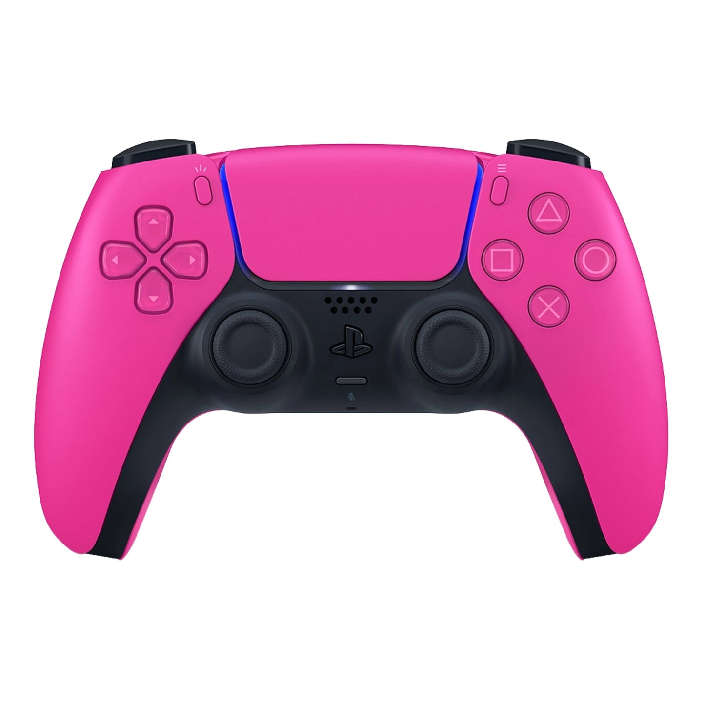 Sony DualSense V3 trådløs controller til PlayStation 5, pink, dobbelte analoge pinde, d-pad, ansigtsknapper, blå lysbar accent.