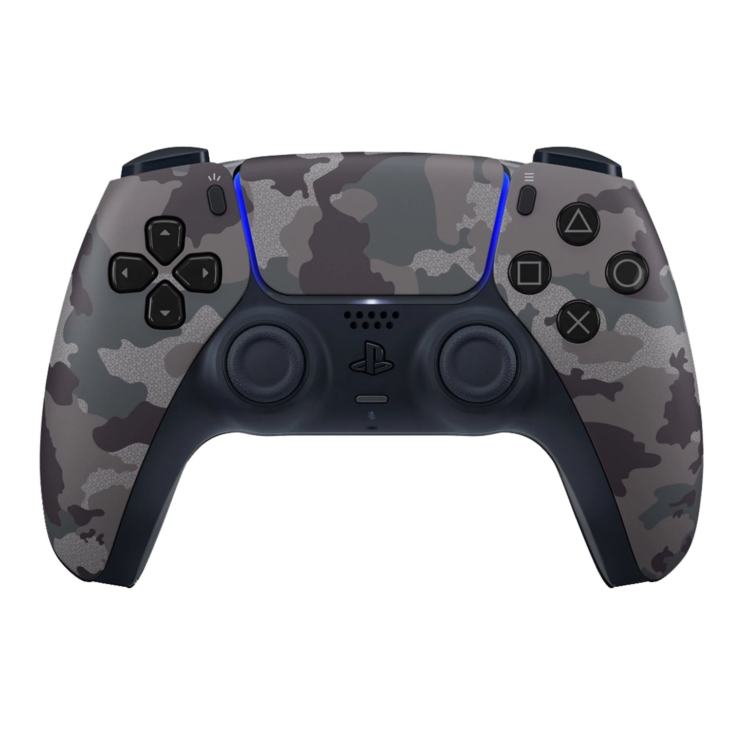 Sony DualSense V3 trådløs controller til PlayStation 5, grå camo-design, standardknapper og touchpad.