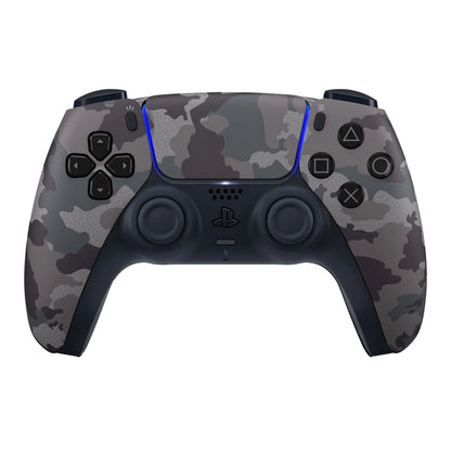 Sony DualSense V3 trådløs controller til PlayStation 5, grå camo-design, standardknapper og touchpad.