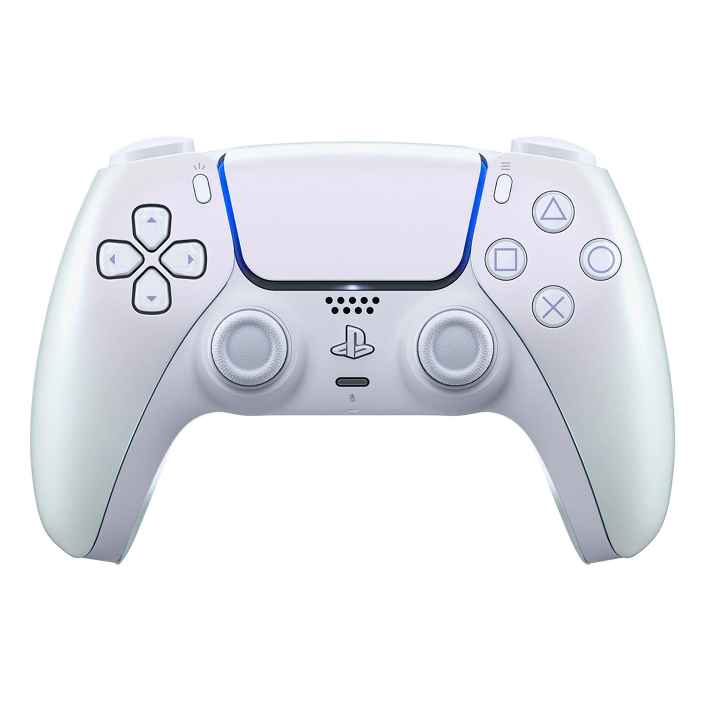 Sony DualSense V3 trådløs controller Chroma Pearl med to analoge pinde, D-pad, fire knapper, touchpad og blå lysdetaljer.