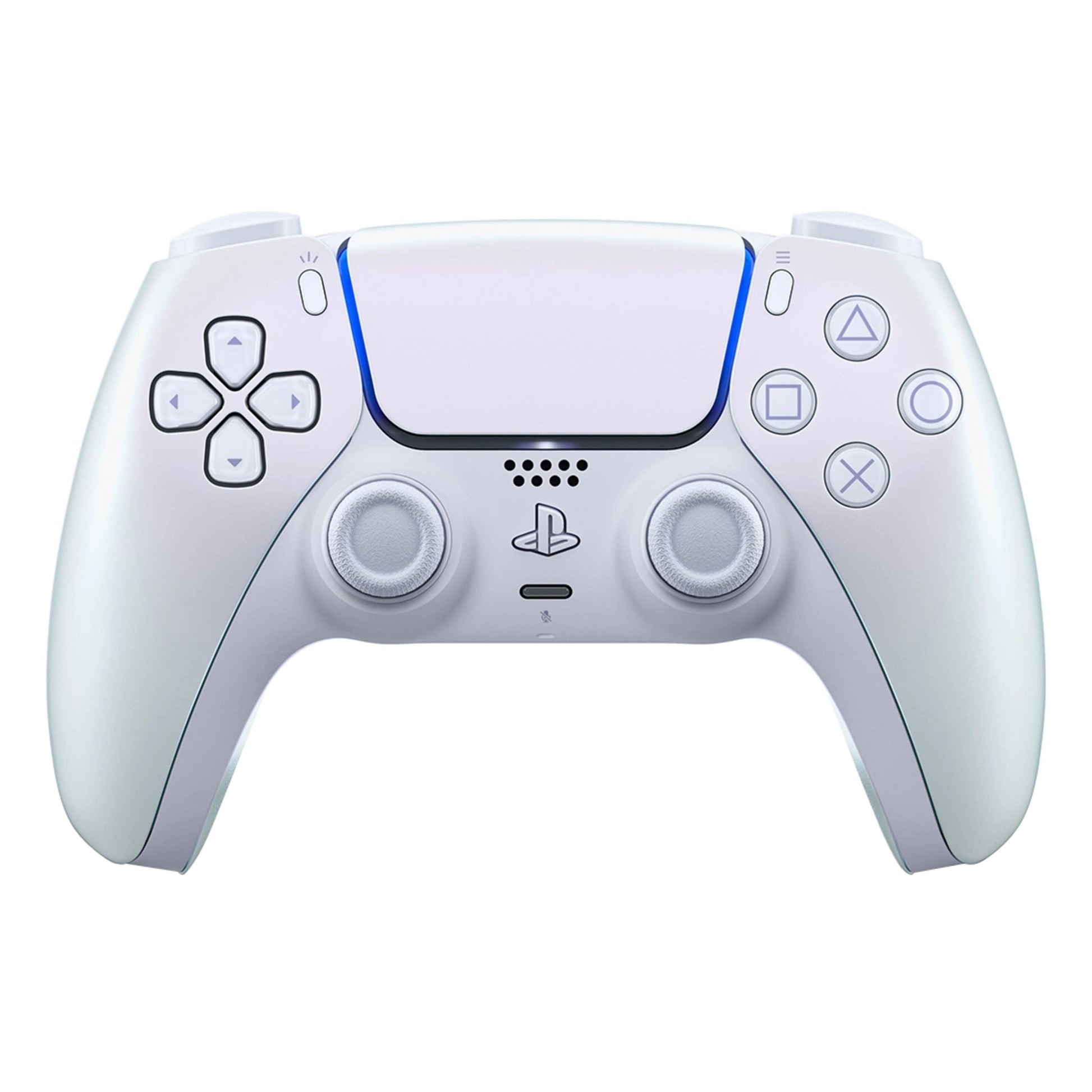 Sony DualSense V3 trådløs controller Chroma Pearl med to analoge pinde, D-pad, fire knapper, touchpad og blå lysdetaljer.
