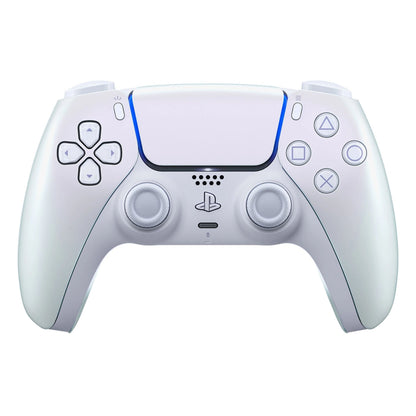 Sony DualSense V3 trådløs controller Chroma Pearl med to analoge pinde, D-pad, fire knapper, touchpad og blå lysdetaljer.