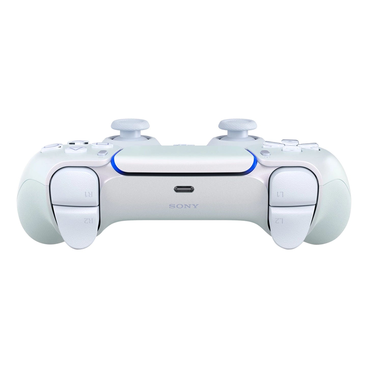 Sony DualSense V3 trådløs controller Chroma Pearl front, hvid, L1 L2 R1 R2 skulderknapper, analoge sticks, USB-C port.