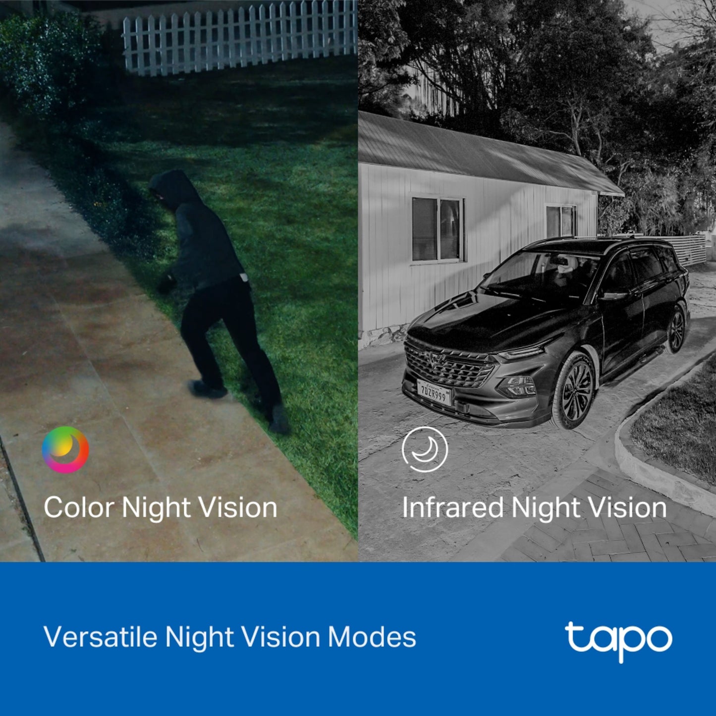 TP-Link Tapo C645D overvågningskamera med farve-natvision og infrarød natvision, modelnavn synlig på billedet.