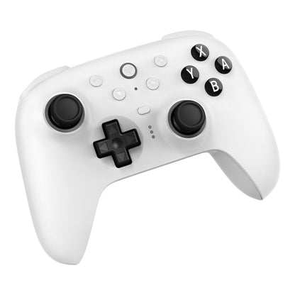 8Bitdo Ultimate 2 Bluetooth Controller hvid med forskellige analoge sticks, Hall Effect-triggere og X/Y/A/B-knapper.