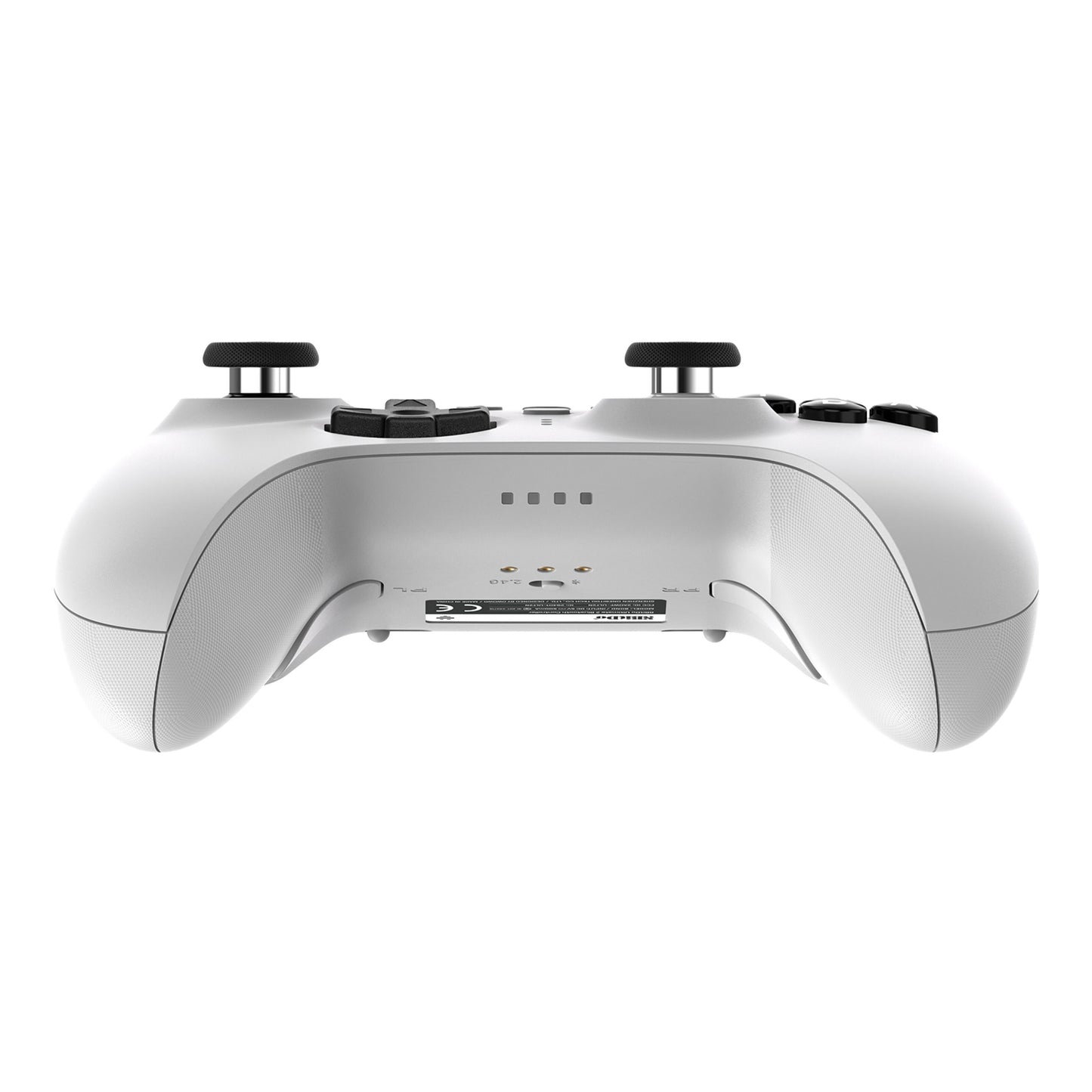 8Bitdo Ultimate 2 Bluetooth Controller Hvid bundt med forskellige knapper, joysticks, Hall Effect-triggere, ladeport og teksturgreb.