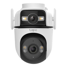 TP-Link Tapo C545D overvågningskamera med dobbelte linser, to antenner, LED-lys, 2K opløsning, tapo-logo, IP66, wifi.