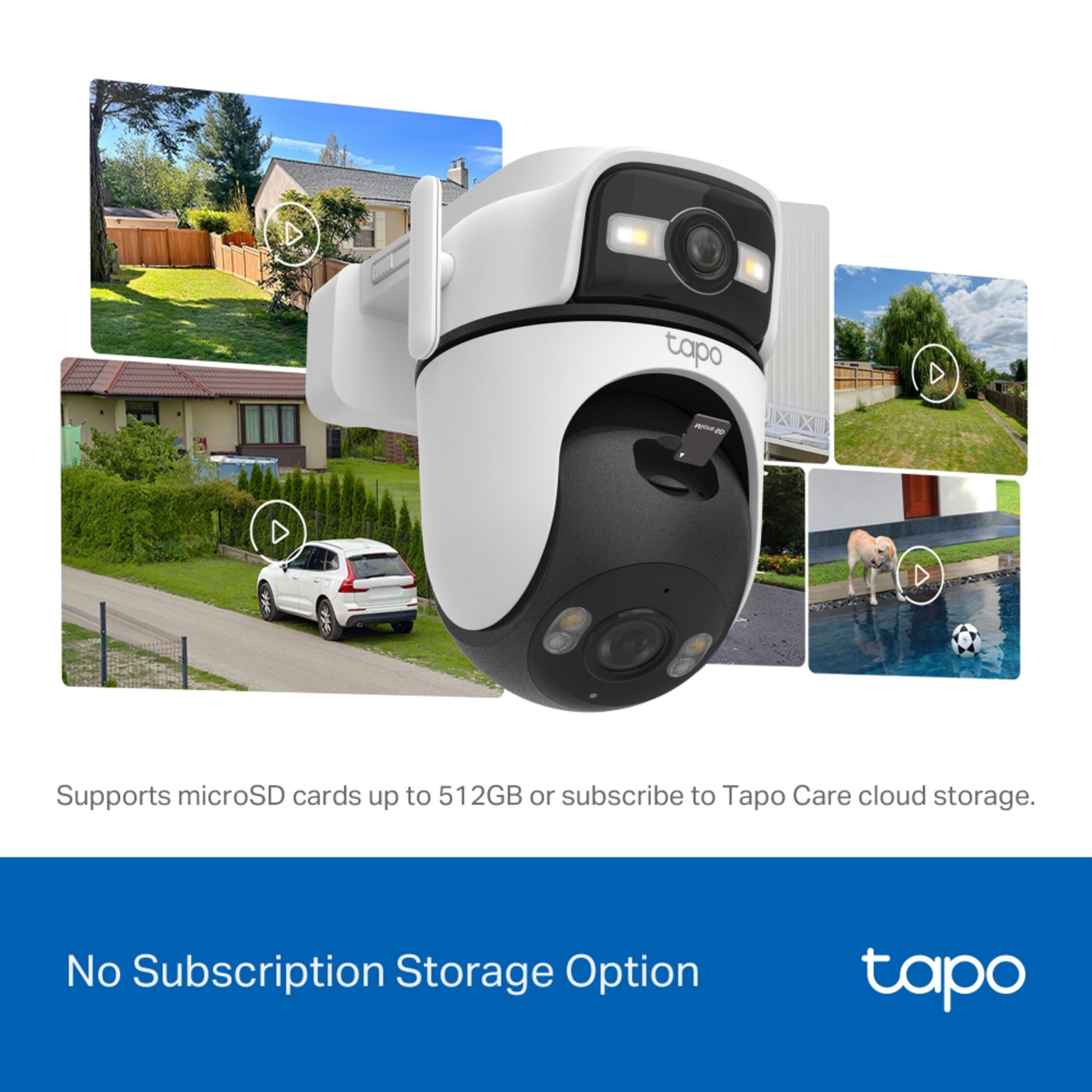 TP-Link Tapo C545D overvågningskamera 2K, dobbelte linser, IP66, wifi, microSD op til 512GB, understøtter Tapo Care cloud.