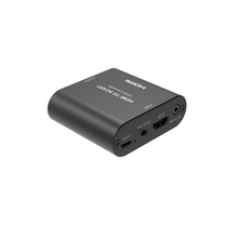 Luxorparts HDMI til Scart Converter sort, HDMI indgang, stereo lydudgang, PAL/NTSC-knap, USB-C 5V strømport.