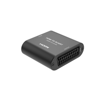 Luxorparts HDMI til Scart Converter sort adapter med tydeligt markerede HDMI og SCART porte.