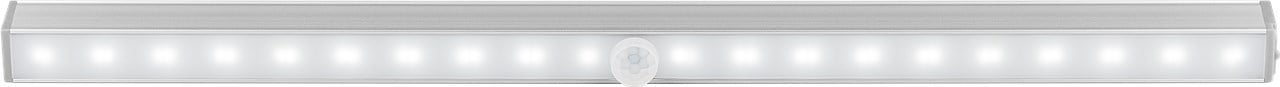 LED underkabinetlampe 33cm sølv med bevægelsessensor, batteridrevet, hvide LED-lys, til skabe og arbejdsområder.