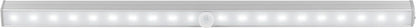 LED underkabinetlampe 33cm sølv med bevægelsessensor, batteridrevet, hvide LED-lys, til skabe og arbejdsområder.