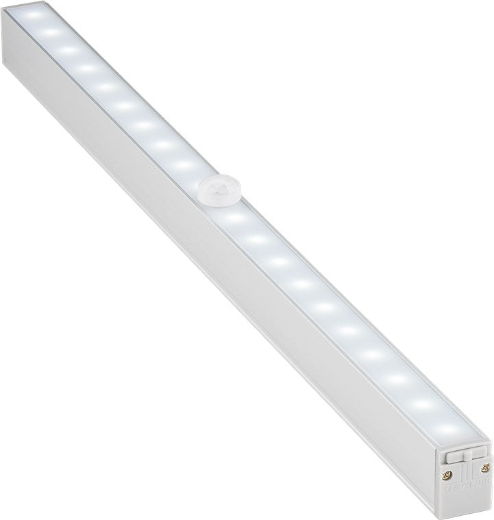 Goobay LED underkabinetlampe 33cm, rektangulær med små LED-lys, integreret bevægelsessensor og tænd/sluk-knap.