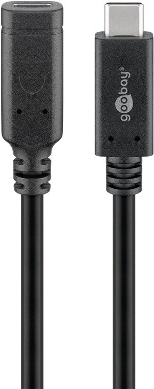 Goobay USB-C forlængerkabel 1 m sort, sort kabel med USB-C hanstik, velegnet til hovedtelefoner eller audioenheder.
