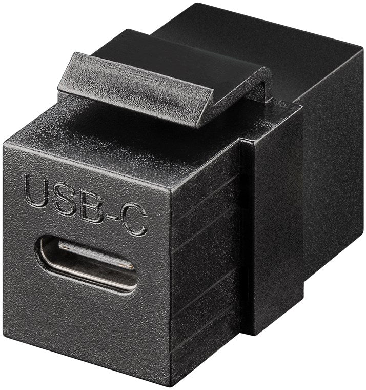 Keystone modul USB-C USB 3.2 Gen 2 10 Gbit/s sort, rektangulært hus, mærket "USB-C", op til 60W, til vægplader/patchpanel.