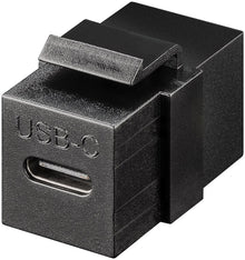 Keystone modul USB-C USB 3.2 Gen 2 10 Gbit/s sort, rektangulært hus, mærket "USB-C", op til 60W, til vægplader/patchpanel.
