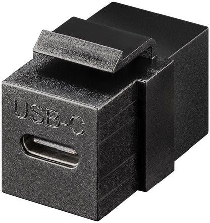 Keystone modul USB-C USB 3.2 Gen 2 10 Gbit/s sort, rektangulært hus, mærket "USB-C", op til 60W, til vægplader/patchpanel.
