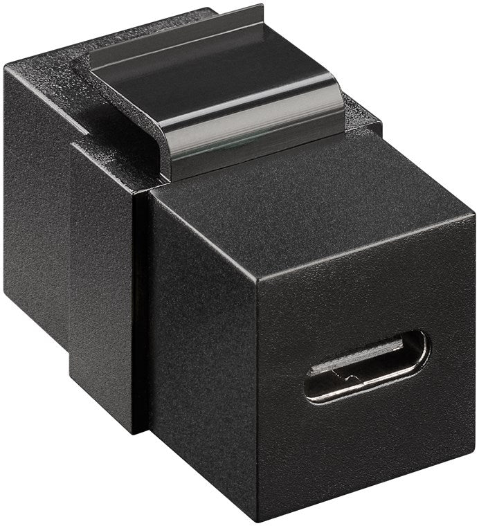 Keystone-modul USB-C, USB 3.2 Gen 2 10 Gbit/s, sort, power delivery 60W, metalclips, til keystone-vægudtag/patchpanel.