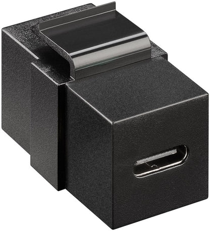 Keystone-modul USB-C, USB 3.2 Gen 2 10 Gbit/s, sort, power delivery 60W, metalclips, til keystone-vægudtag/patchpanel.