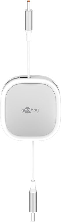 Goobay selvoprullende USB-C-kabel 1 m hvid/sølv USB-C han til han understøtter opladning og dataoverførsel.