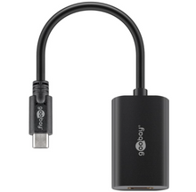USB-C til HDMI-adapter 0,2 m sort med kort fleksibelt kabel, USB-C stik og HDMI-port.
