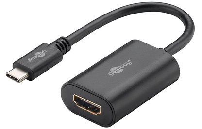 Goobay USB-C til HDMI-adapter 0,2 m sort med USB-C han og HDMI hun stik samt Goobay logo understøtter 4K HDMI.