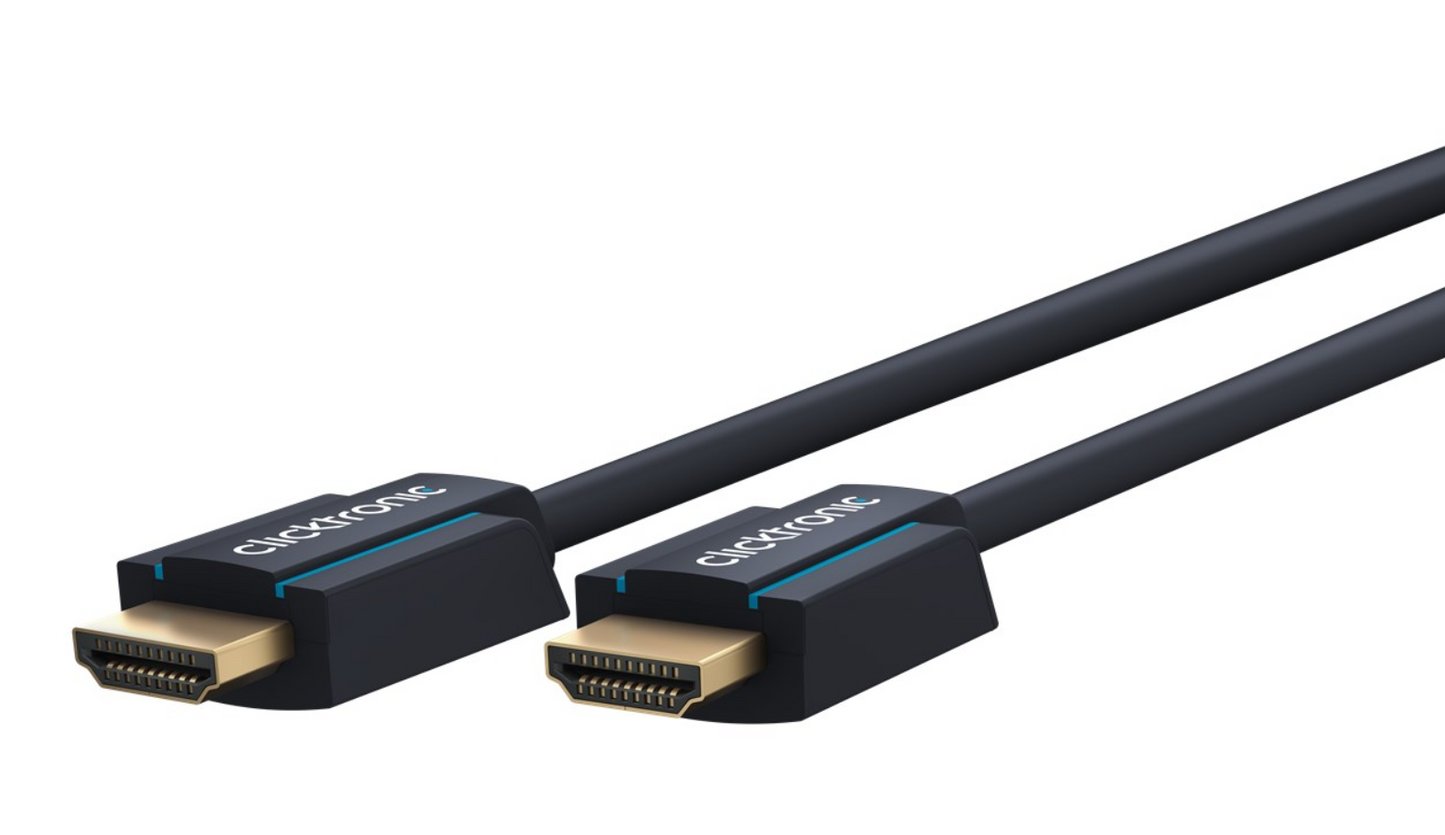 Clicktronic HDMI kabel 8K/60Hz 1m med guldbelagt stik og Clicktronic-logo velegnet til 8K enheder.