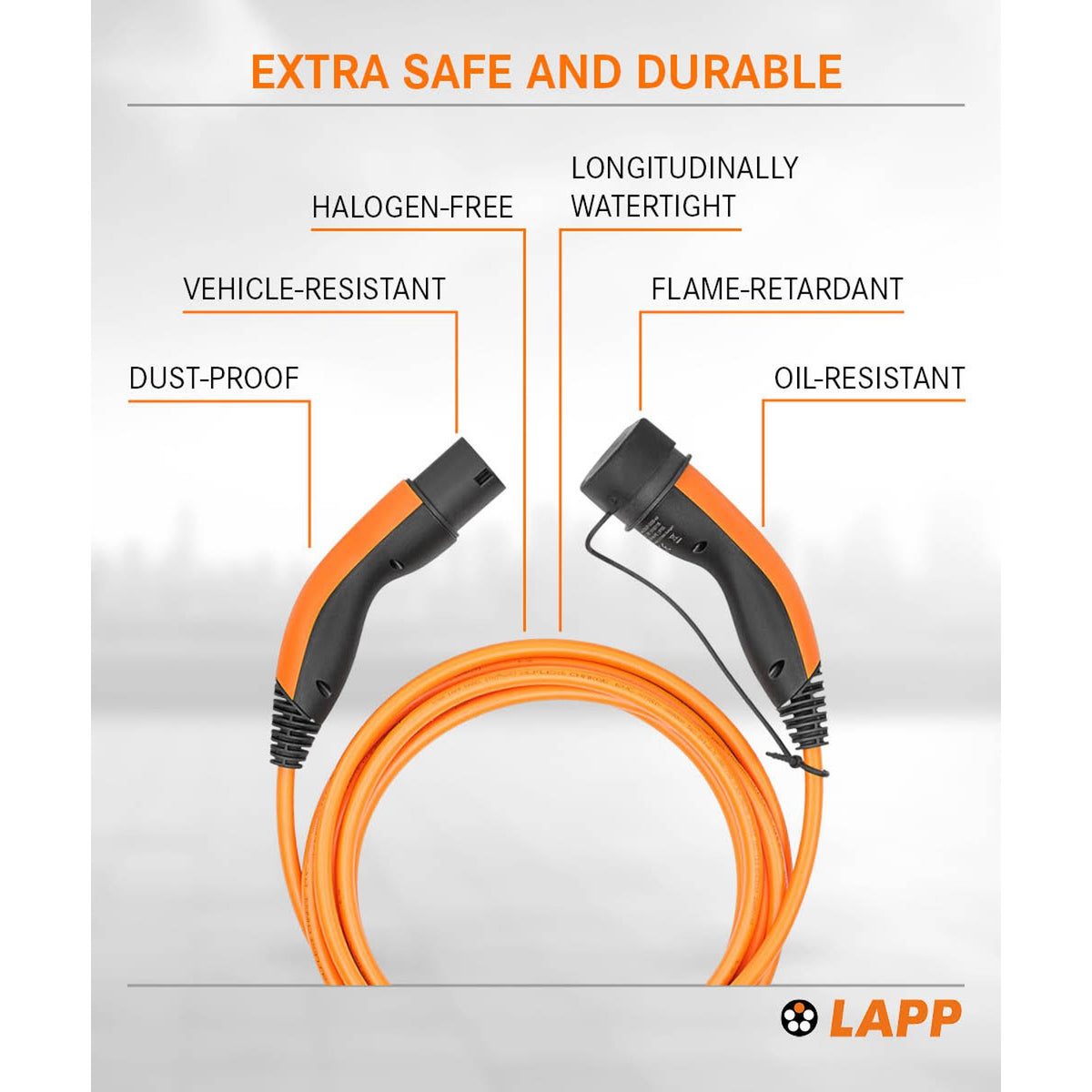 LAPP Type 2 ladekabel, 22 kW, 7 m, Orange