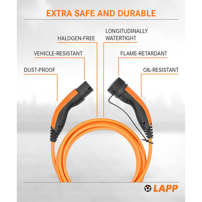 LAPP Type 2 ladekabel, 22 kW, 7 m, Orange