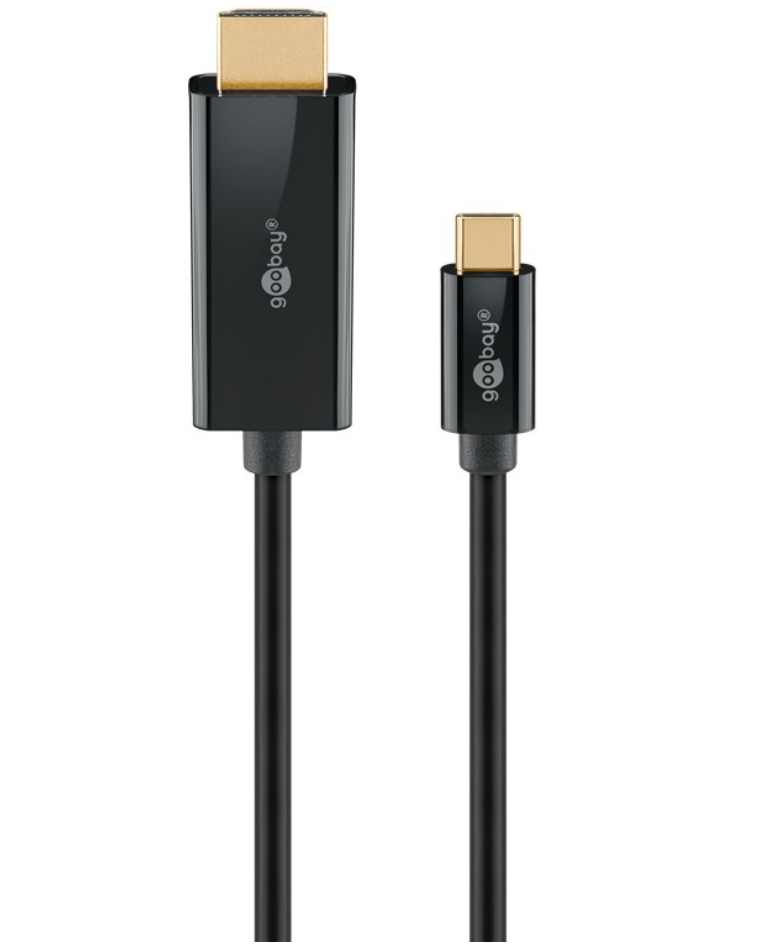 USB-C til HDMI kabel 3 m sort med guldbelagte USB-C og HDMI stik, Thunderbolt support, 4K/60Hz output.