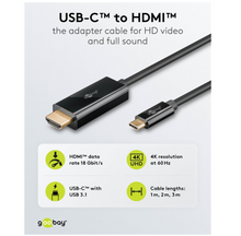 USB-C til HDMI-kabel 1 m sort, understøtter HDMI op til 18 Gbit/s, 4K ved 60 Hz, USB 3.1.