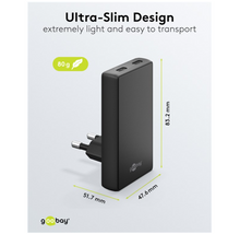 Goobay 2xUSB-C multilader 45W sort, vægt 80g, mål 83,2x51,7x41,6mm, kompakt oplader med to USB-C porte.