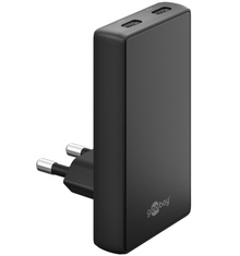 Goobay USB-C multilader 45W sort med 2 USB-C porte og europæisk stik.