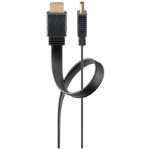 HDMI 2.1 8K/60Hz fladt kabel 3 m sort med HDMI-stik og mindre stik, kablet vist i loop.