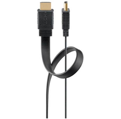 HDMI 2.1 8K/60Hz fladt kabel 3 m sort med HDMI-stik og mindre stik, kablet vist i loop.