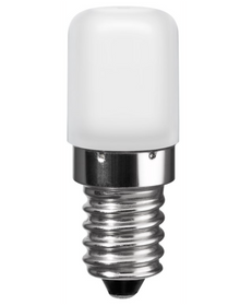Goobay E14 LED køleskabspære 3,5W, matteret hvid top, metalsokkel, varm hvid 3000K, 300° strålevinkel.