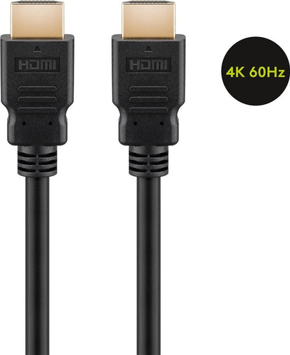2 stk. HDMI kabel 4K/60Hz 5 m sort, guldbelagte stik, eARC, "4K 60Hz" label synlig.