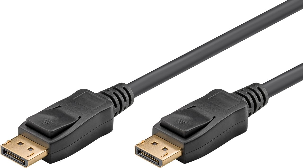 Goobay Displayport 2.1 kabel 3 m sort med guldbelagt stik, understøtter 8K ved 120Hz.
