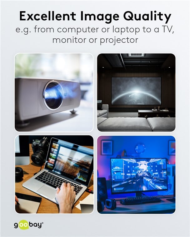 Goobay Displayport til HDMI kabel 5 m sort, 4K UHD tekst, bruges mellem computer/laptop og TV/monitor/projektor.