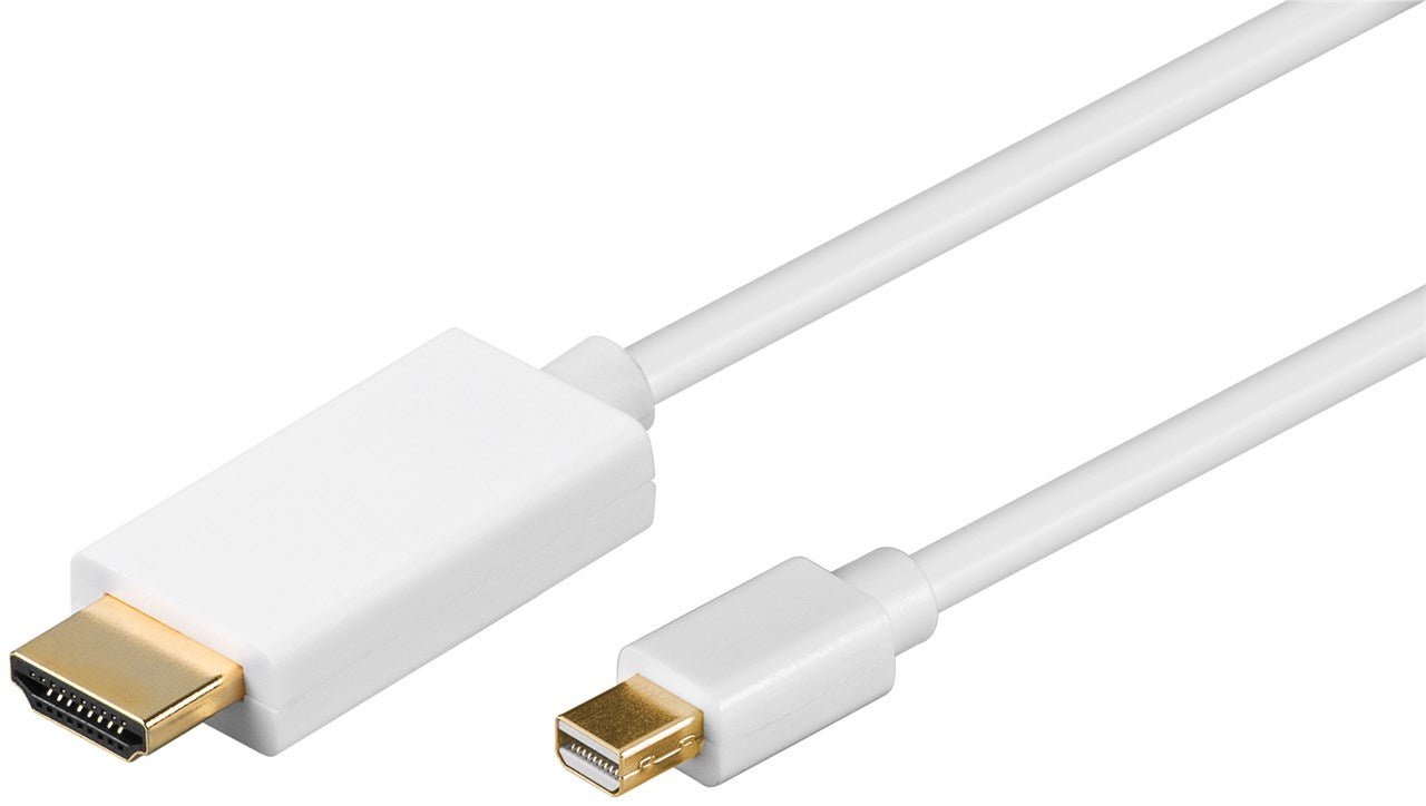 Mini DisplayPort til HDMI-kabel 2 m hvid, guldbelagt HDMI og Mini DisplayPort-stik.