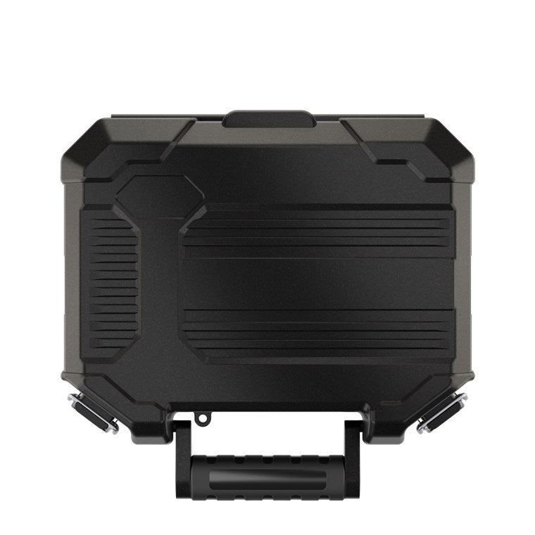 Sort hardcase med tekstur, kantede kanter, metalspænder og kraftigt håndtag til 4-i-1 mini-batteriskruetrækkersæt 35 dele.