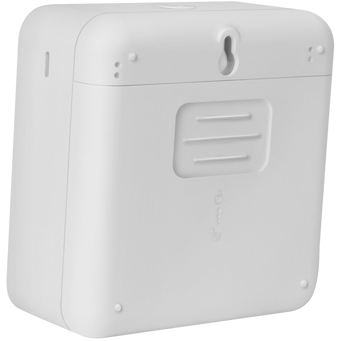 LogiLink WiFi termohygrometer med display, hvidt rektangulært plast, afrundede hjørner, nøglehulsslot, Smart Life-app.