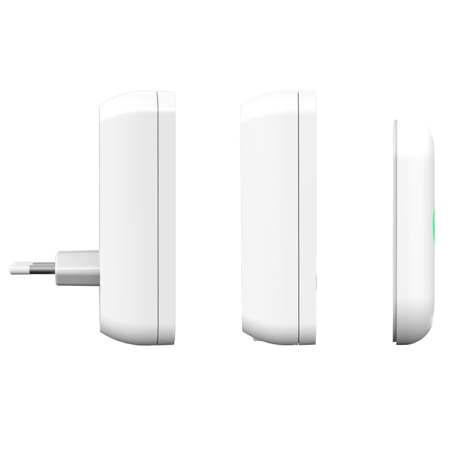 Byron DBY-22324 trådløs dørklokkesæt adapter sæt fra siden, stikben synlige, skjulte og smal kantvinkel.