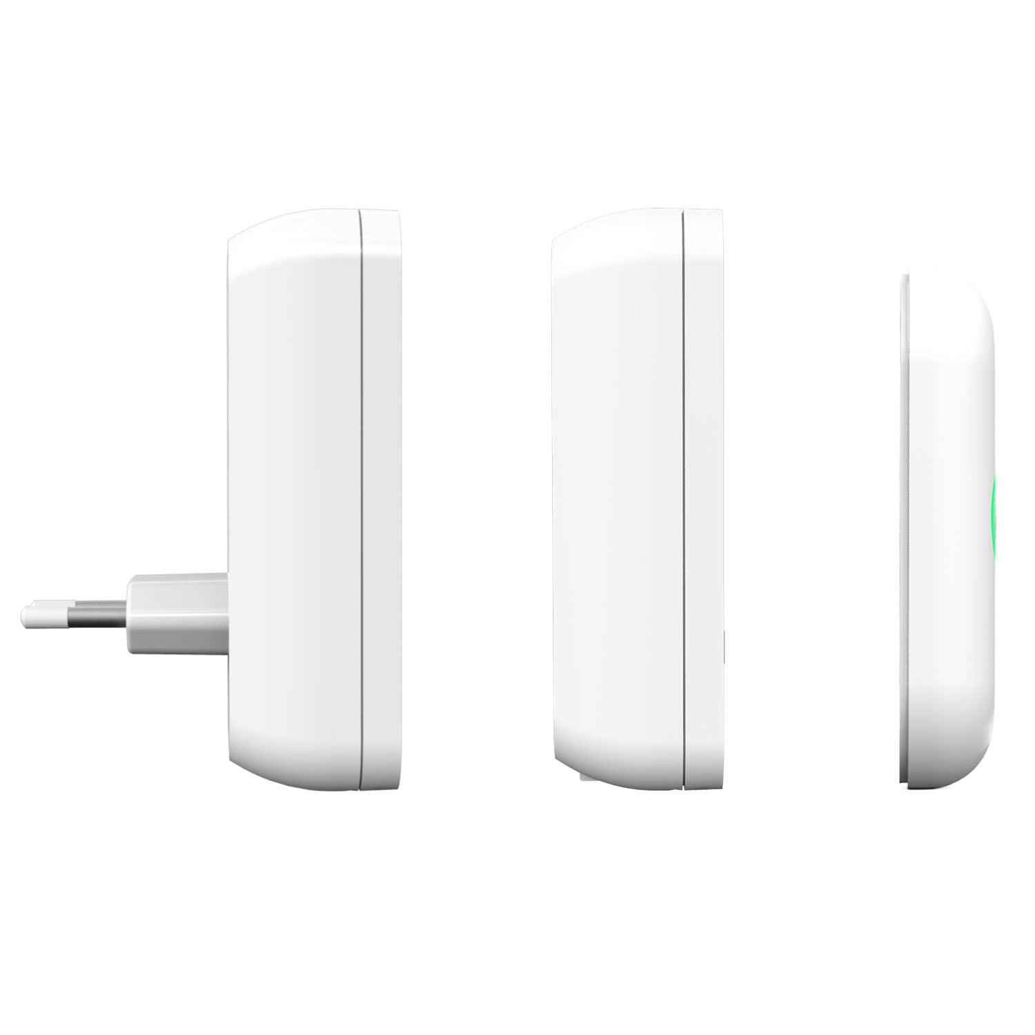 Byron DBY-22324 trådløs dørklokkesæt adapter sæt fra siden, stikben synlige, skjulte og smal kantvinkel.