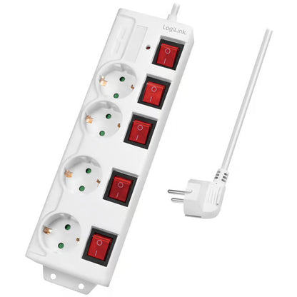 LogiLink 4-vejs grenstik med kontakter, 1,5 m, Hvid, IP20