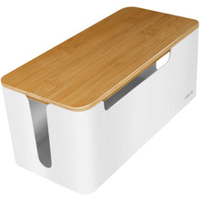 Logilink kabelboks 320x140x130 mm med bambuslåg, afrundede hjørner, sideåbninger og håndtag.