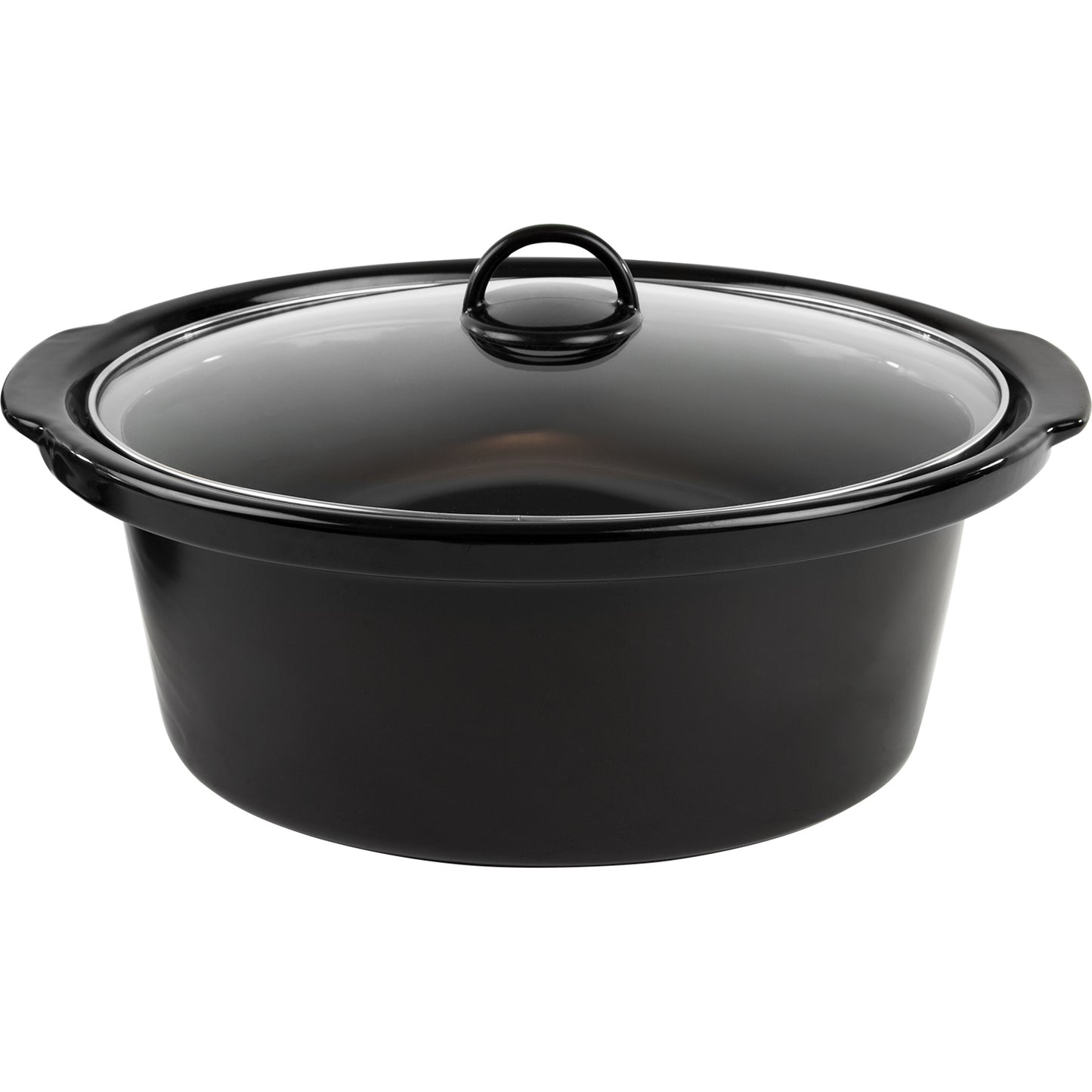 Champion slowcooker 6,5 L sort oval model med klart glaslåg og sidehåndtag.